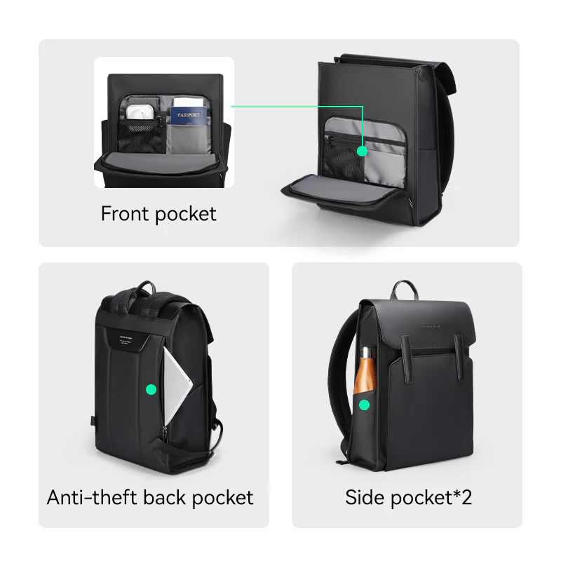 MUKE III: School Style Classic Business Work Black Oxford Backpack - Image 9